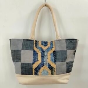 Camel Threads Tote bag blue and cream double strap lined with pockets